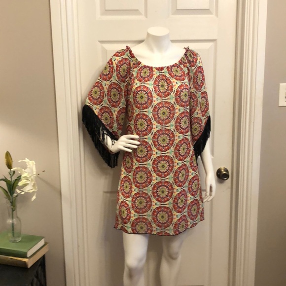Uncle Frank Colorful Dress SzS fringe bell sleeve lined career date nigh… - Picture 1 of 16